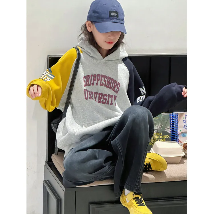 K30151孙小美鸳鸯袖女童连帽卫衣2025新款秋冬装儿童加绒加厚上衣