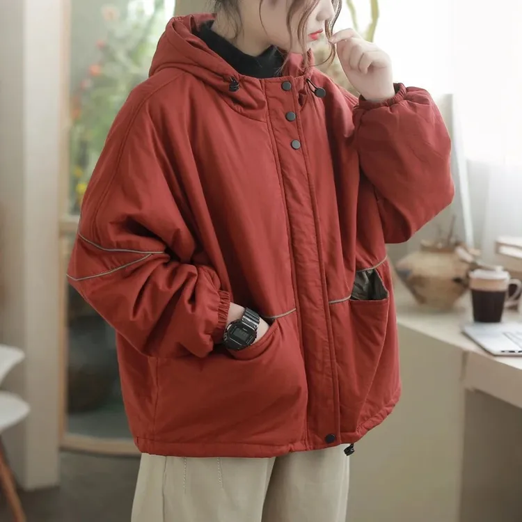 2025年新款棉衣秋冬纯色宽松复古休闲原创帽子通勤百搭女装棉服女