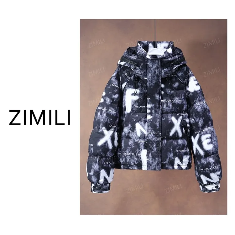 【亮哥女装】2025冬季新品藏黑蓝90绒高蓬松加厚连帽羽绒服265006-1