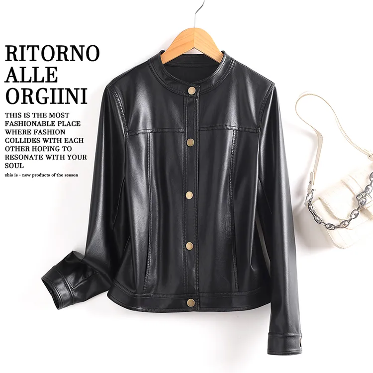 [二姐专属】722J海宁真皮皮衣女短款皮夹克机车服皮衣外套女TD