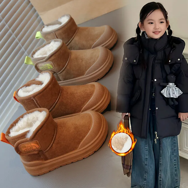小孩鞋子儿童雪地靴女童棉鞋中大童上学穿童鞋冬季加绒秋冬款靴子
