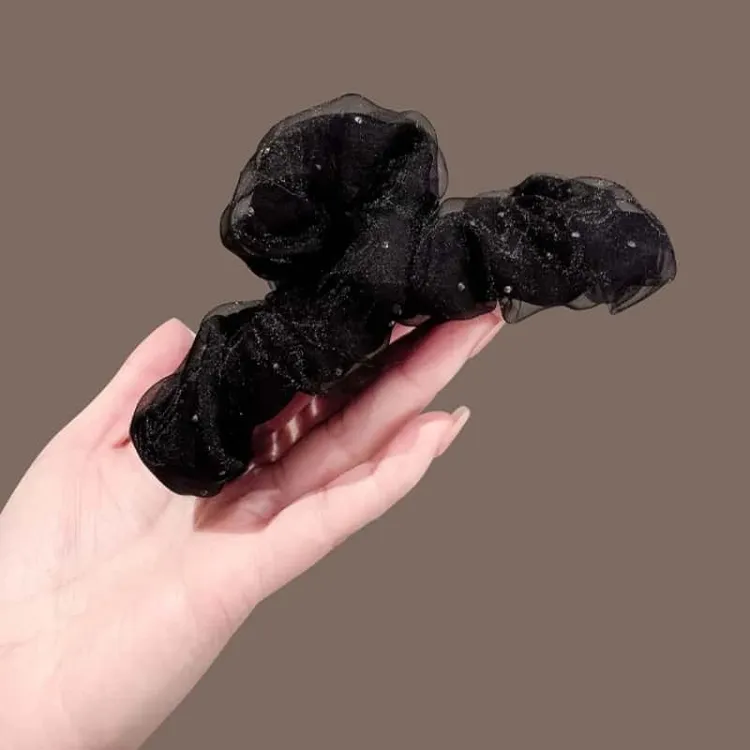 云朵泡泡抓夹女2025新款网纱气质发夹后脑勺高级感鲨鱼夹发卡夹子