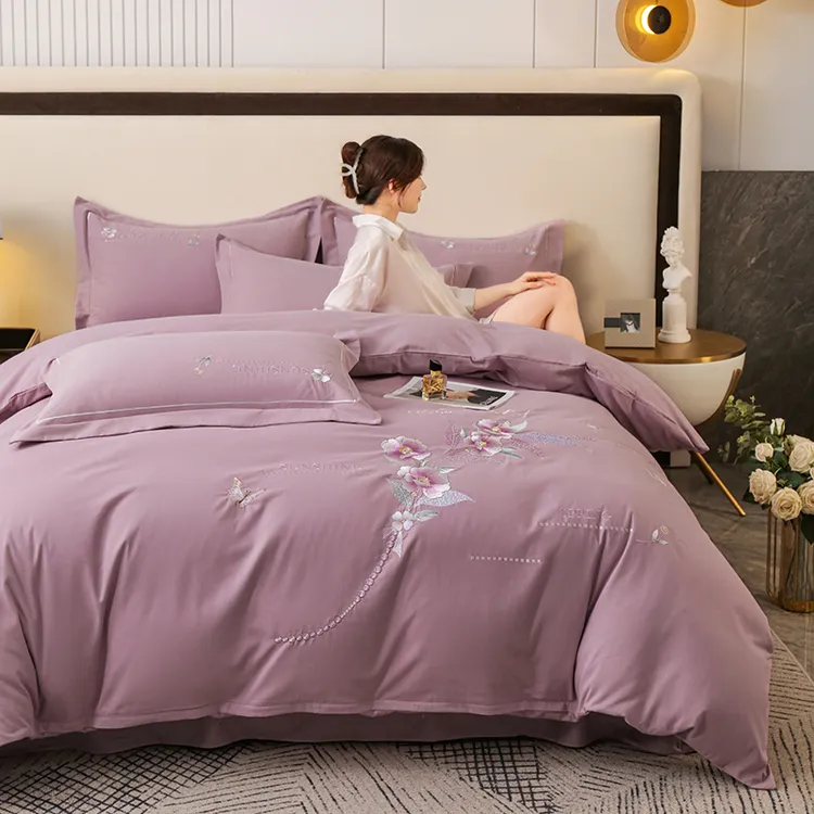 水星家纺高端磨毛四件套100全棉纯棉秋冬季床单加厚保暖被套被罩