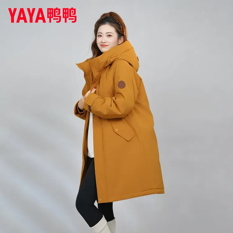 鸭鸭派克羽绒服女2025冬季新款中长款加厚保暖官方正品风衣式外套