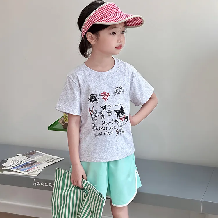 女孩夏天套装2025新款女童夏季韩范短袖儿童休闲风运动短裤两件套