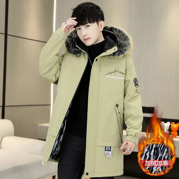 稻草人派克服冬季大毛领连帽棉衣外套男士潮牌中长款保暖棉服痞帅