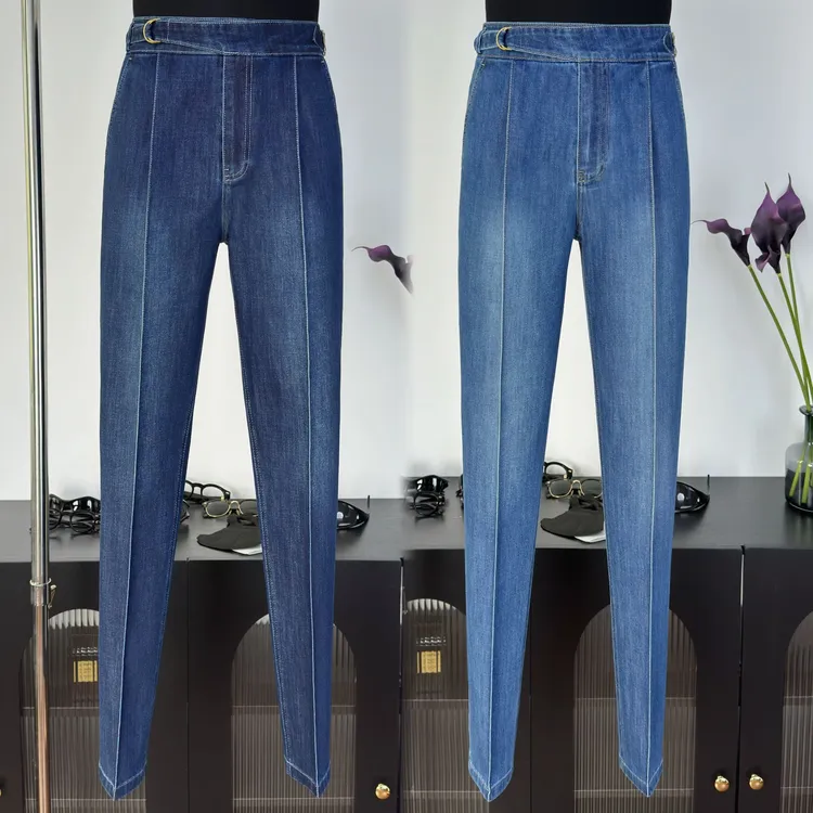 【西蒙曹】CK70男士休闲时尚简约修身高腰廓尔喀水洗蓝色牛仔裤