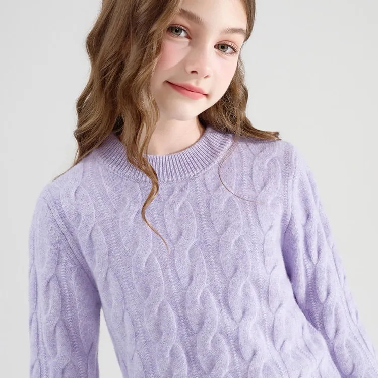 儿童纯羊毛衫圆领扭花毛衣男女童中大童装针织衫上衣毛衣打底衫