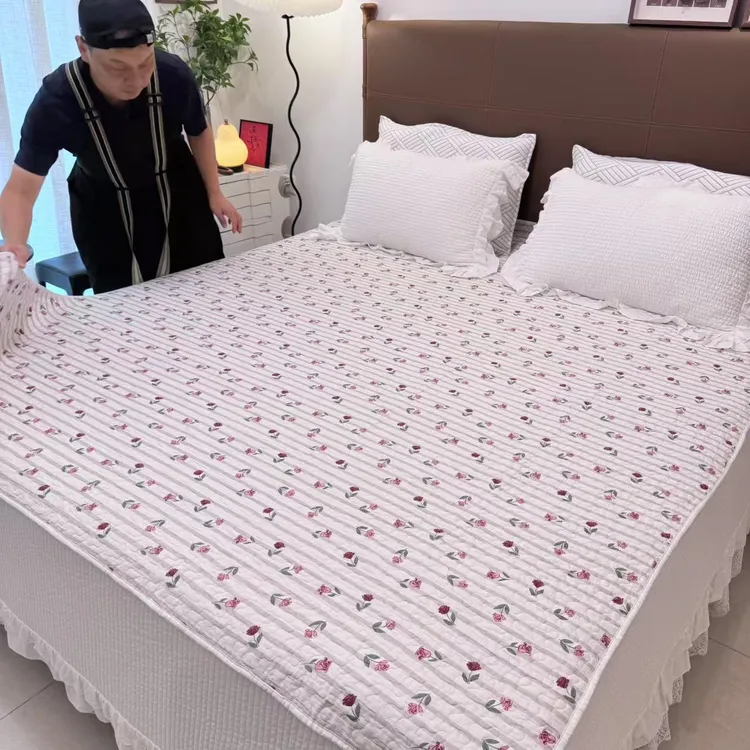 双感面料150/180/200前女友天 丝正面反面棉绗缝夹棉床盖