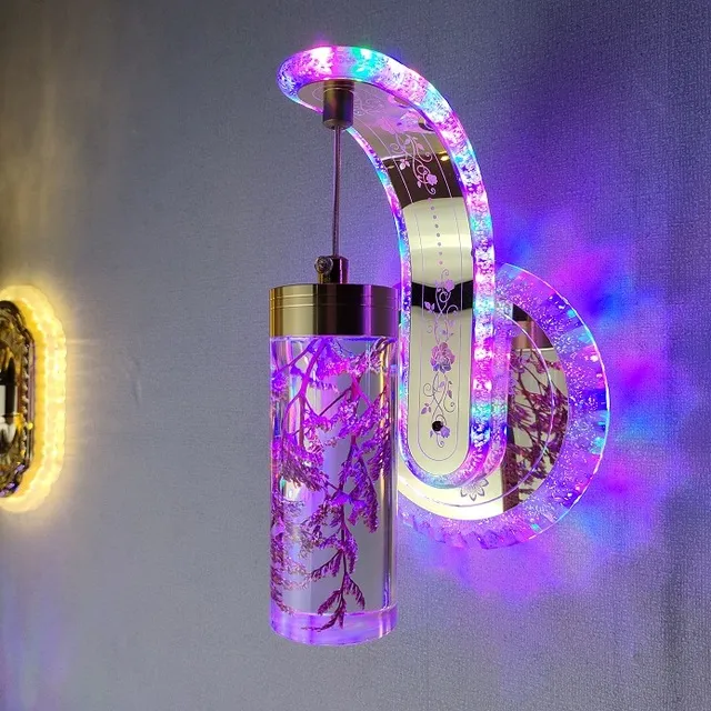 新款三色变光床头卧室书房酒店墙壁灯楼梯简约后现代轻奢水晶北欧