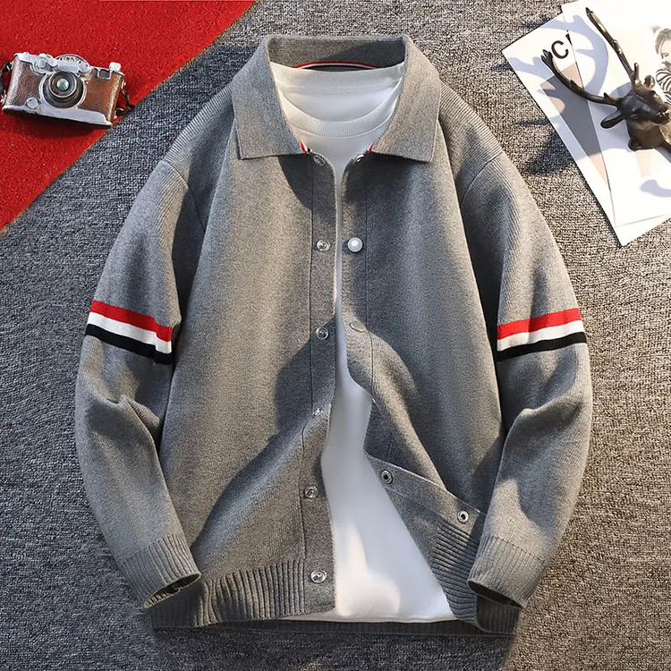 GLM秋冬季新款翻领纽扣高级感定织开衫休闲舒适毛衣针织衫 外套