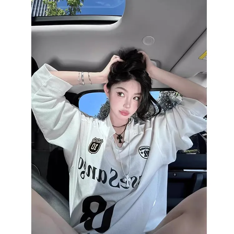 赵露思同款~美式CarseSang08字母印花网透球衣宽松下半身失踪长袖