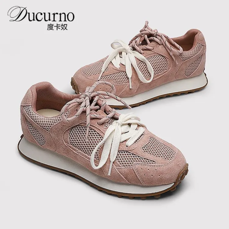 厚底高端网面小蛮腰阿甘鞋女2025夏季透气小白鞋爆款德训鞋运动鞋