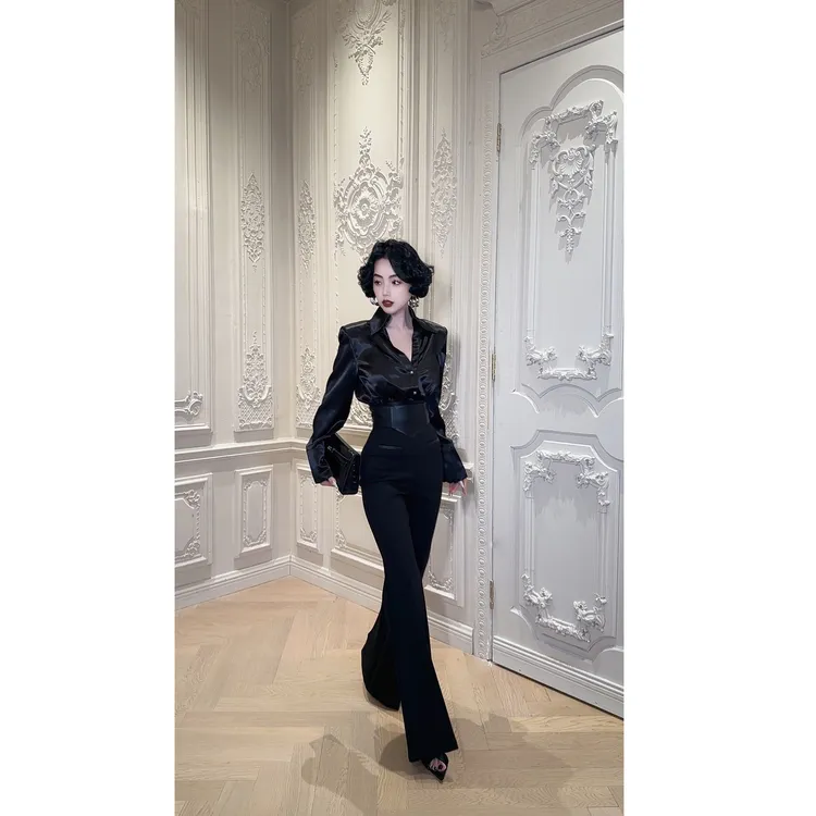 LYXJ【卢卡斯街道】设计感法式休闲喇叭裤高腰显瘦显腿长拼接11688