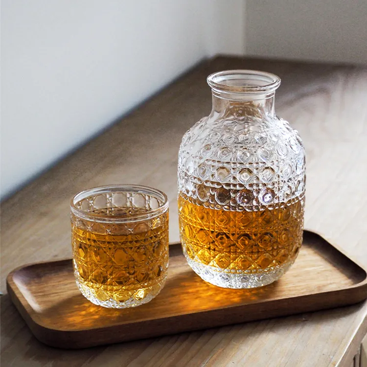 1壶1杯-浮雕玻璃杯套装高颜值饮料杯冷水壶办公室泡茶杯清酒壶