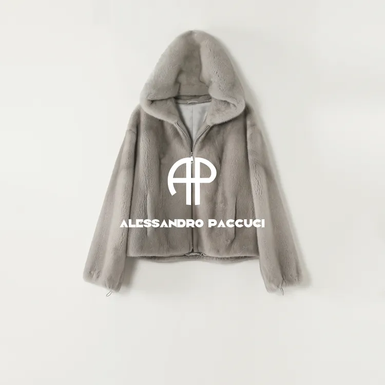 SAGA✖AP洛哥54088CS进口水貂连帽半抽刀保暖时尚拉链皮草外套