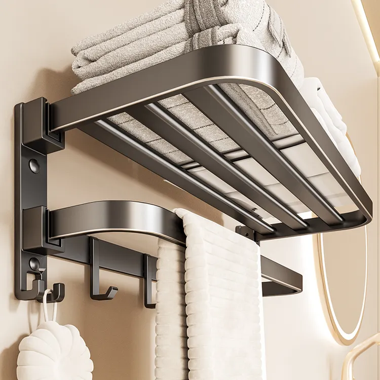 浴室毛巾架卫生间免打孔浴巾架一体挂架套件架子厕所洗澡间置物架