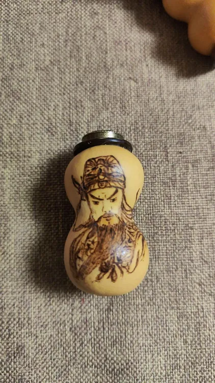 天然葫芦烙画转运 单镶口关公手把件绕指葫芦福禄文玩收藏 葫芦