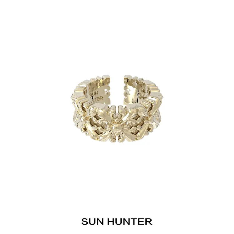 铜合金戒指 三横SUN HUNTER原创鸢尾花满圈戒指开口复古轻奢饰品
