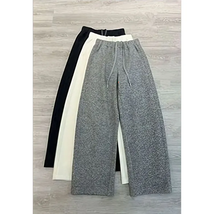 ROW风绵羊毛窄版弯刀裤极简秋冬松紧腰拉绒羊毛裤女百搭香蕉裤女