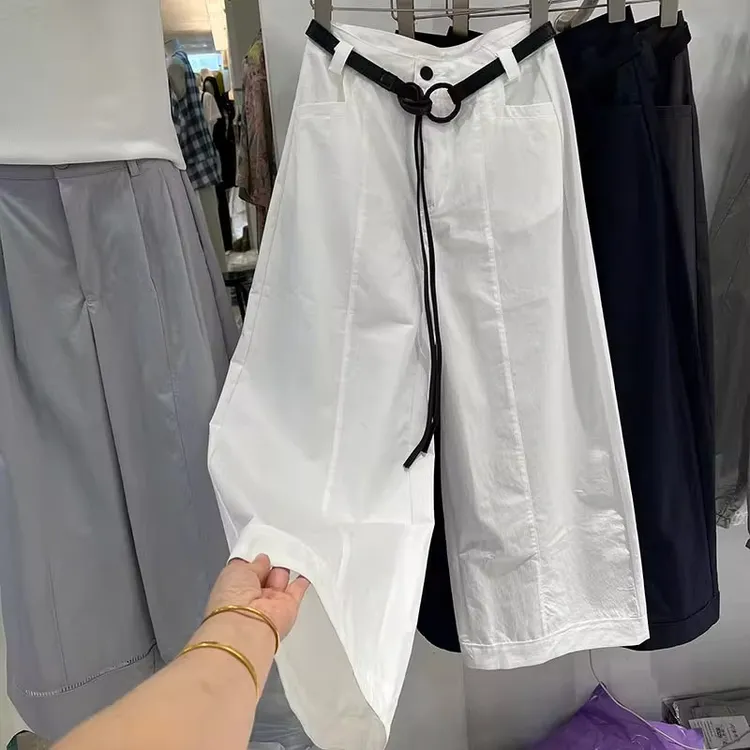 欧货2025夏新款高腰系带速干休闲直筒裤女宽松百搭显瘦阔腿裤