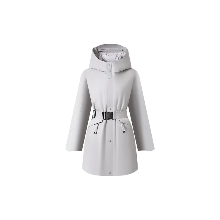 女士冬季户外五防90白鹅绒鹅绒服轻奢收腰中长款连帽保暖羽绒服