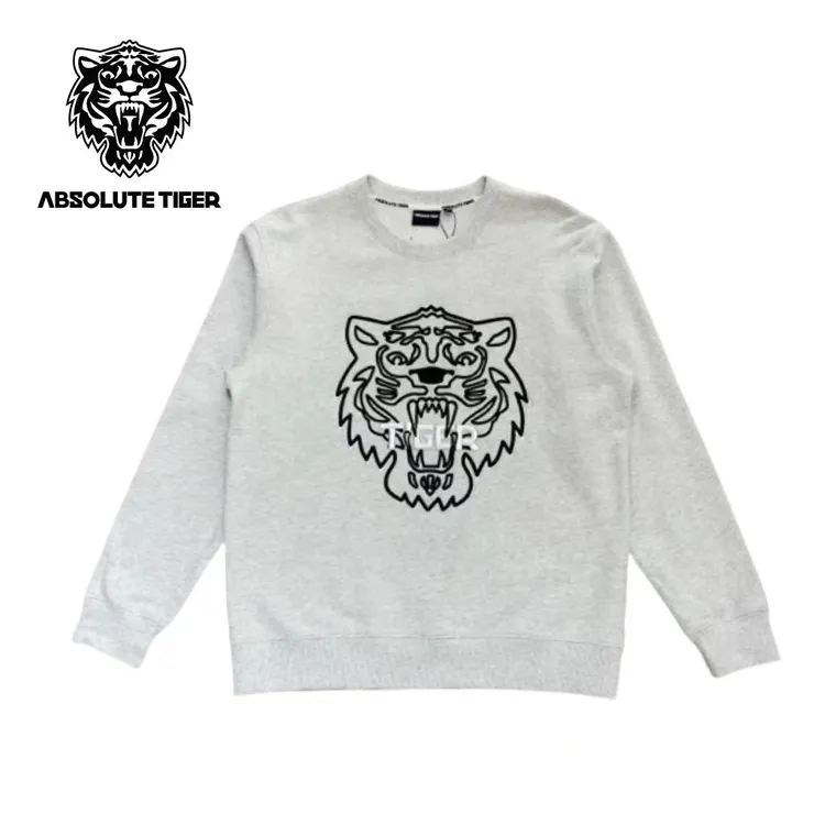 ABSOLUTE TIGERABSOLUTETIGER圆领老虎头刺绣卫衣男装秋冬灰色