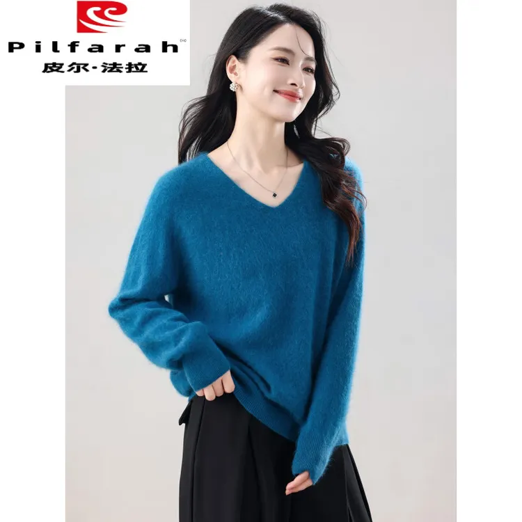 皮尔法拉2025年秋冬新款百搭100纯羊毛打底衫上衣大码V领羊毛纯色