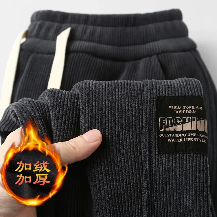 潮牌美式春秋季灯芯绒休闲长裤男士宽松束脚裤百搭运动大码卫裤子