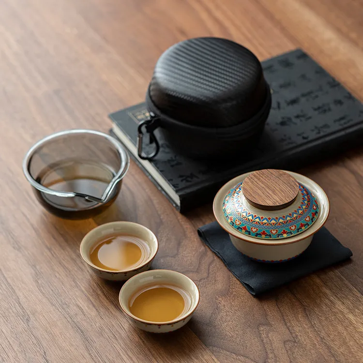 敦煌宝象快客杯户外露营一壶二杯旅行茶具随身便携式简易泡茶套装