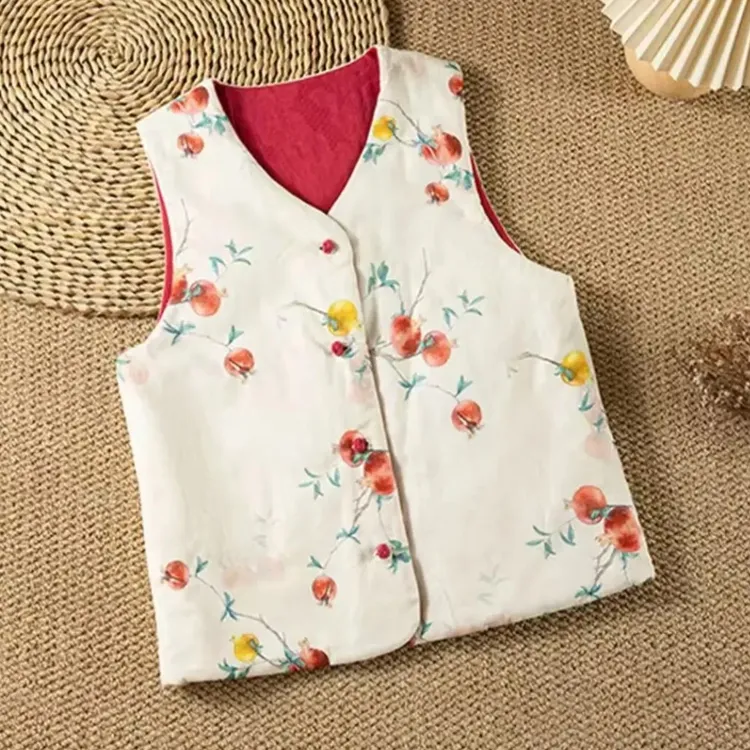 中2486国潮中式复古印花双穿夹棉马甲坎肩卿