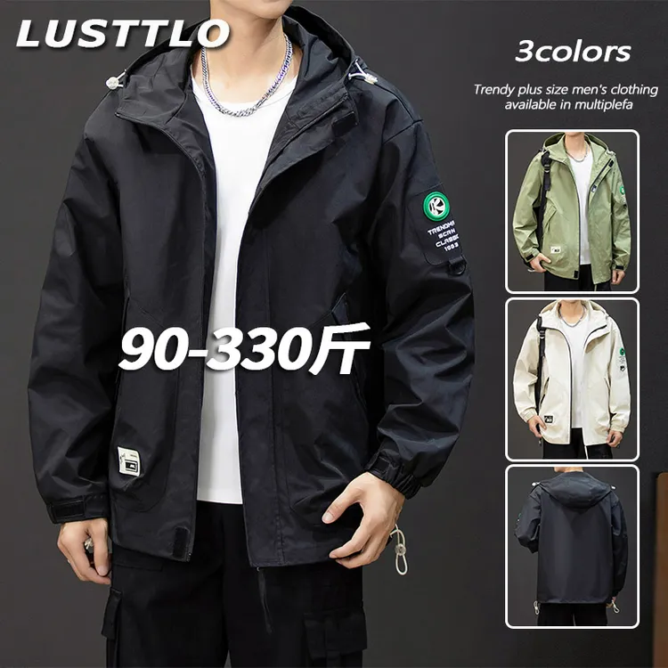 大码连帽秋季新款男士美式冲锋夹克潮流防风防水户外运动休闲外套