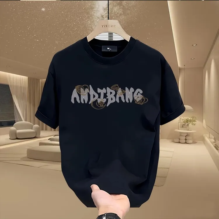 美式痞帅重磅纯棉印花短袖T恤青年男女款夏季ins潮牌修身圆领上衣