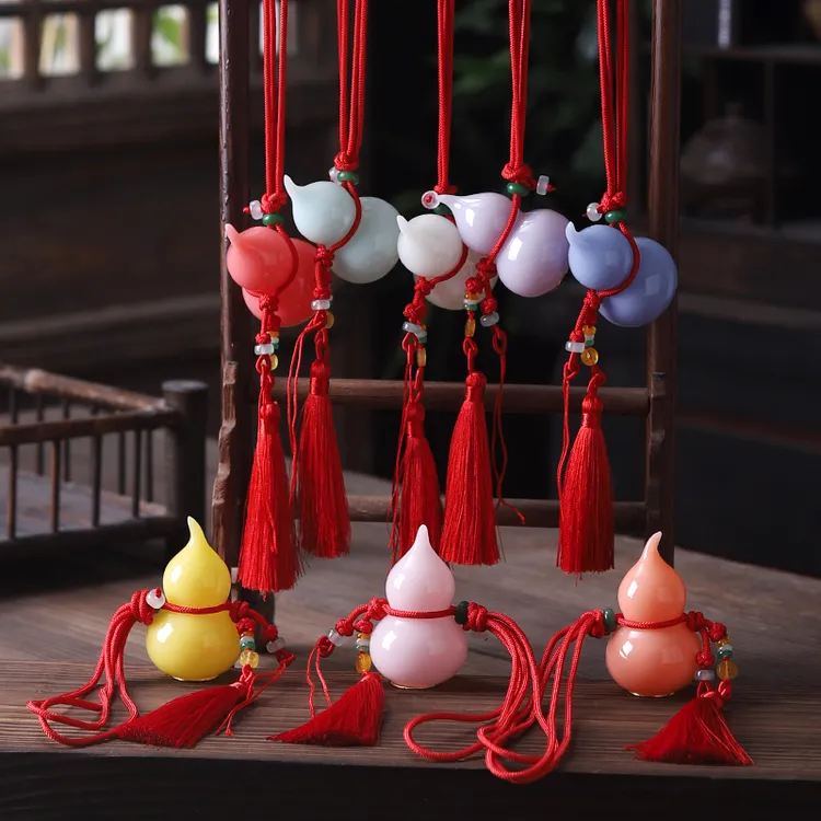 冰种璞玉陶瓷葫芦茶宠摆件网红居家客厅装饰车载挂件包包创意吊饰