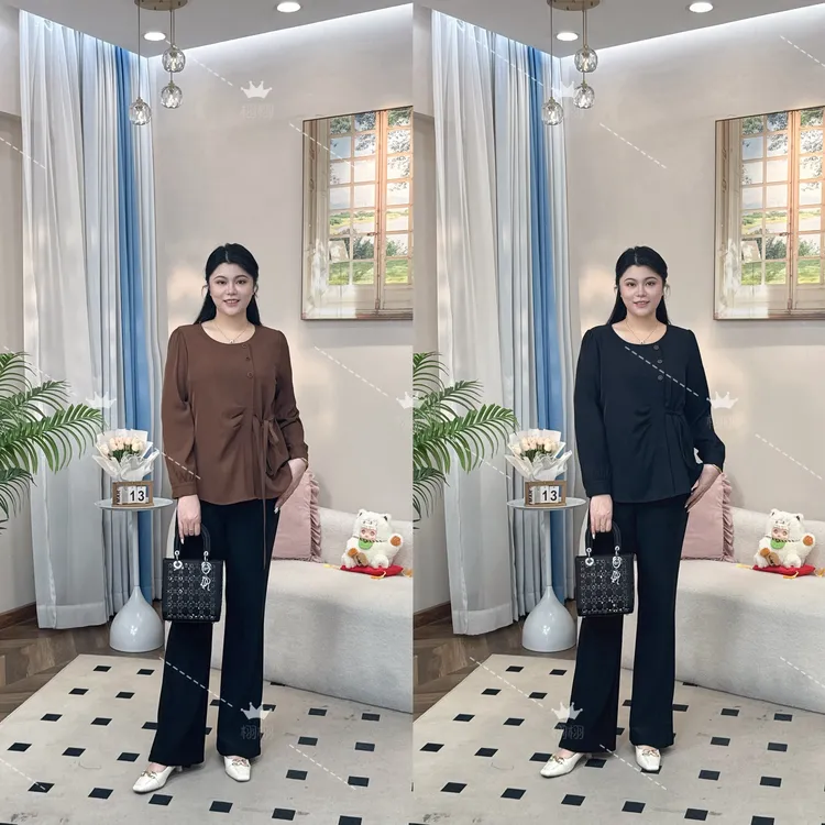 【栩栩秋款上衣】PMM82149秋季新款显瘦百搭收腰上衣大码女装