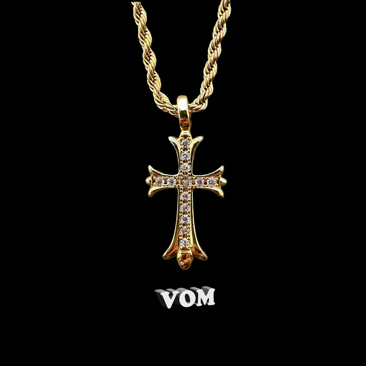 钛钢项链 K罗经典百搭时尚复古欧美个性金银色十字架镶钻坠链项链