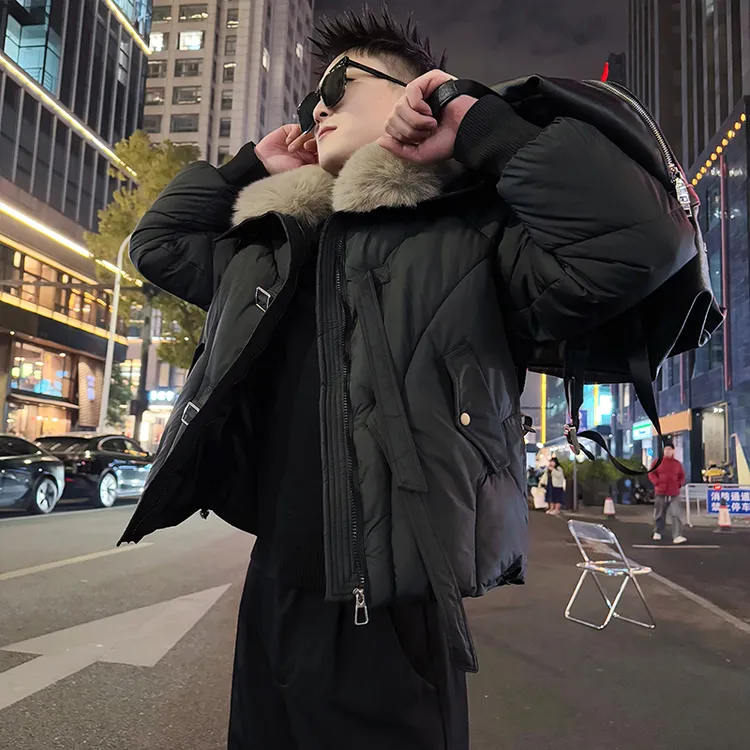 男冬季加厚毛领高级感上衣2025新款韩版潮流袄子痞帅休闲保暖棉衣