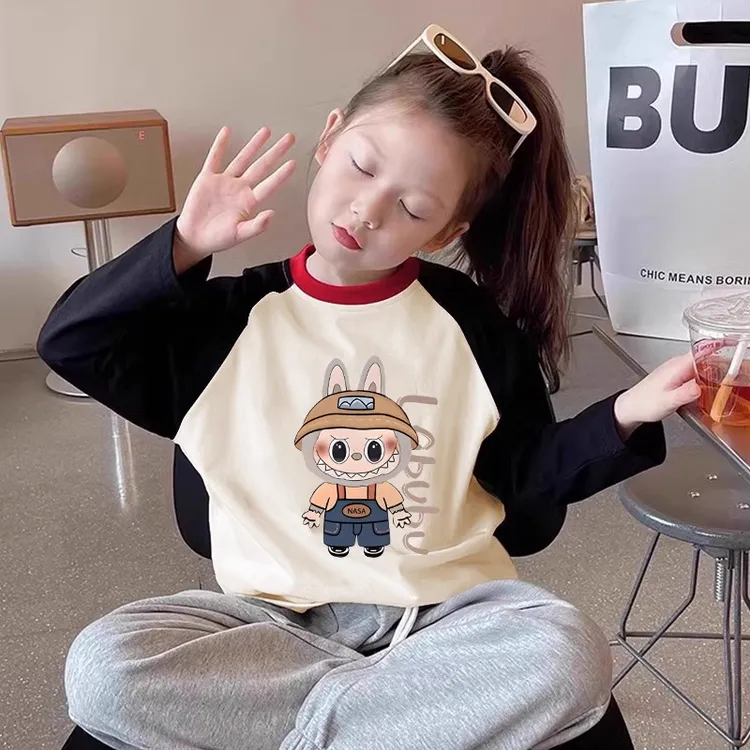 【纯棉】女童春秋装长袖t恤中大童卡通印花上衣秋季女孩打底衫拼色T