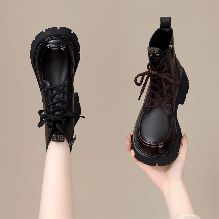 厚底马丁靴女2025秋冬新款休闲百搭英伦风短靴保暖加绒加厚棉靴子