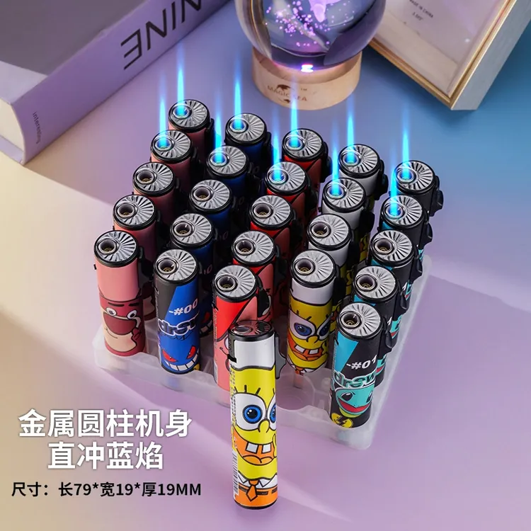 2025新款个性创意圆柱细支可爱卡通防风打火机酷炫蓝焰送男女友礼