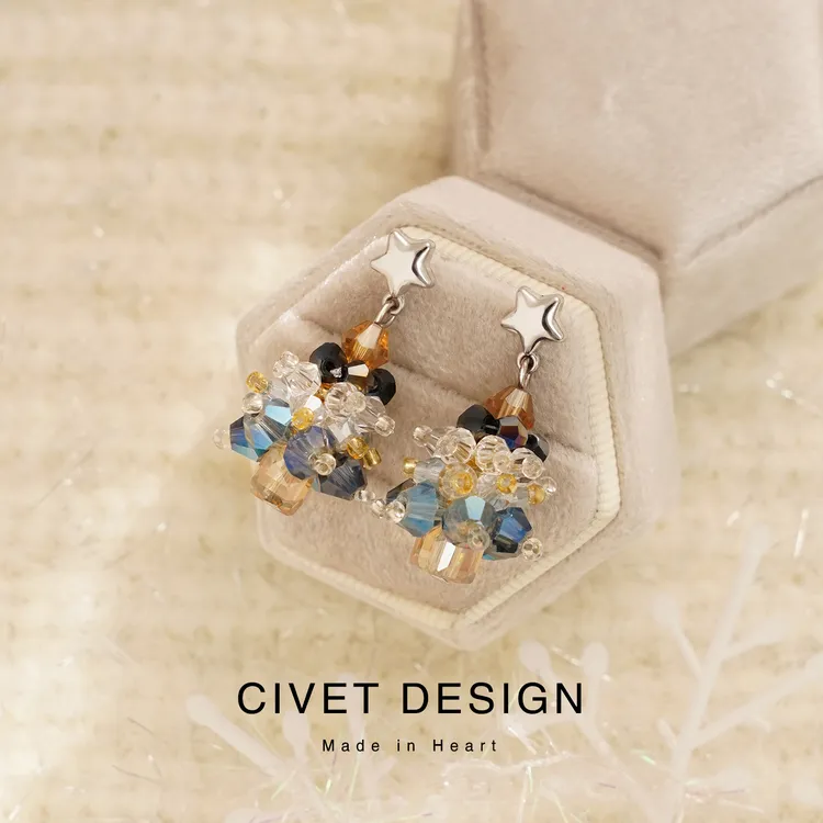 合金玻璃耳饰 新款手作串珠星星圣诞节耳钉可爱甜美少女礼物学生商品图