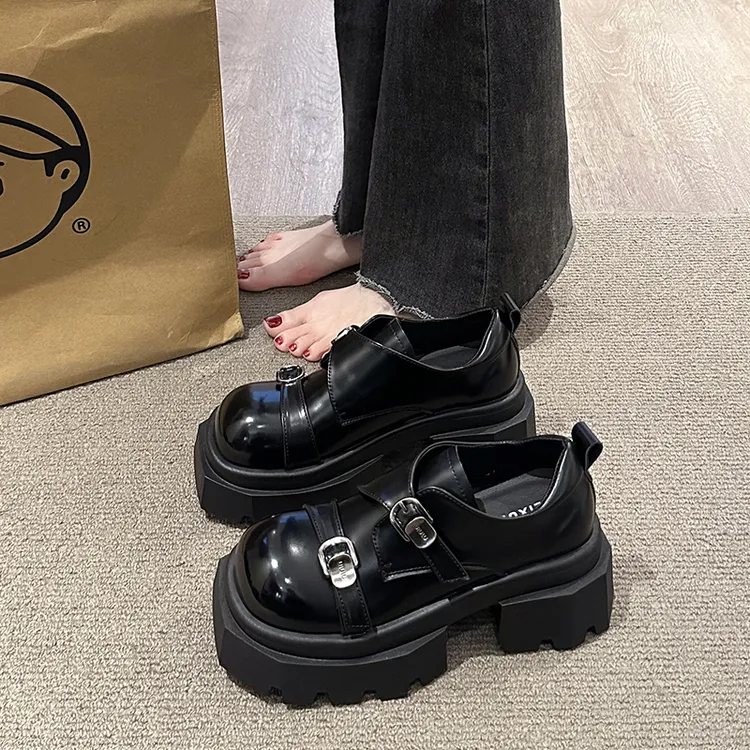 厚底粗跟乐福小皮鞋女2024秋季新款复古英伦风百搭增高玛丽珍单鞋