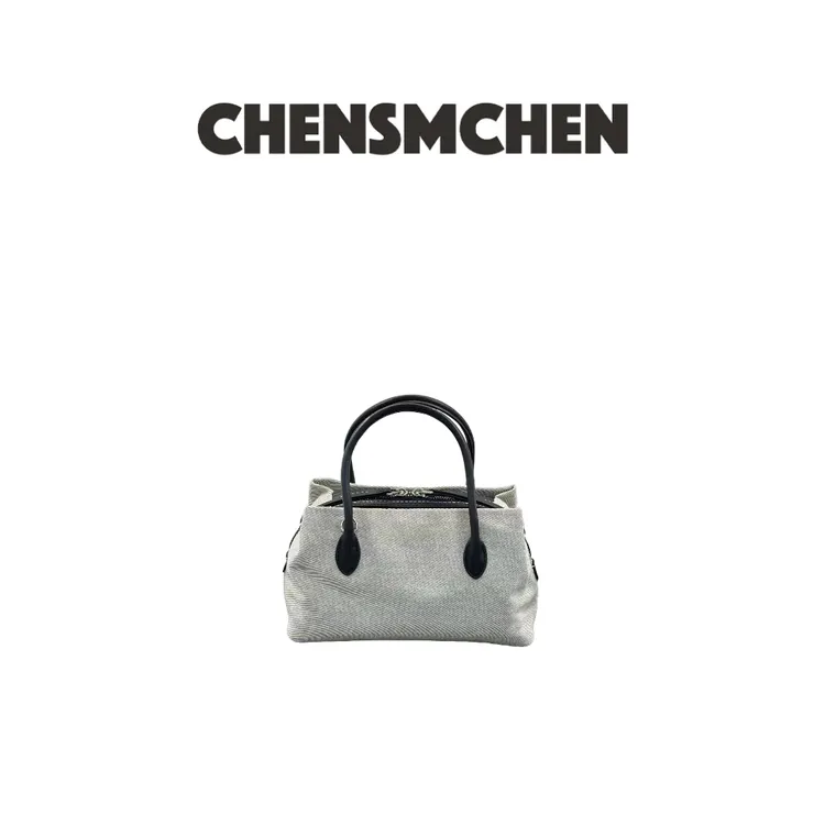 CHENSMCHEN 日常通勤亚麻拼牛皮撞色手提斜挎小包