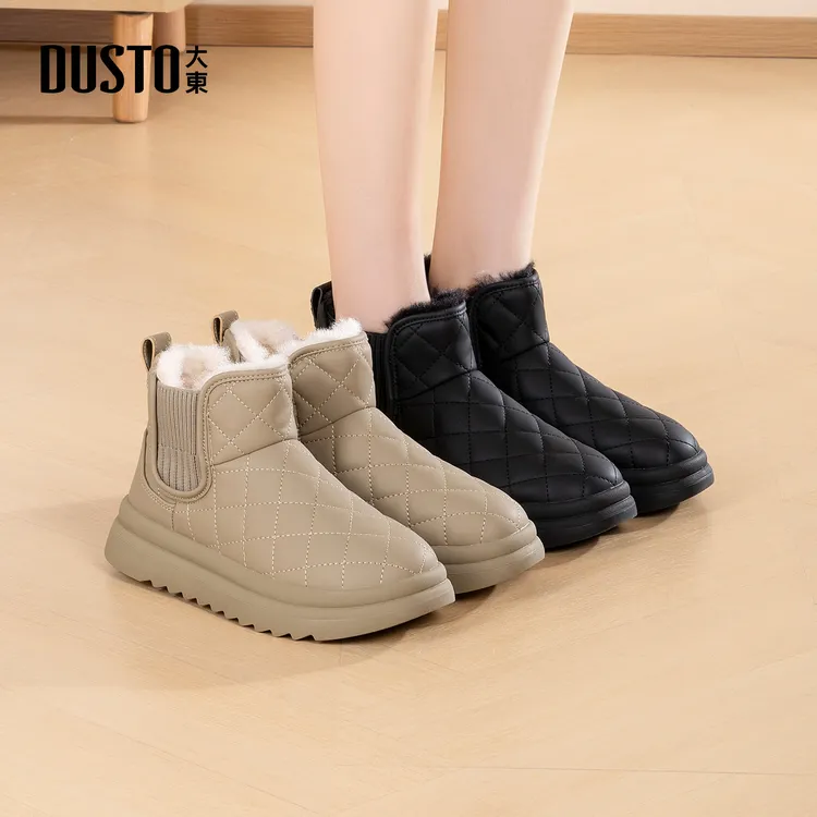 大东女鞋冬季加绒加厚短筒雪地靴厚底外穿防滑保暖套筒棉鞋女7526