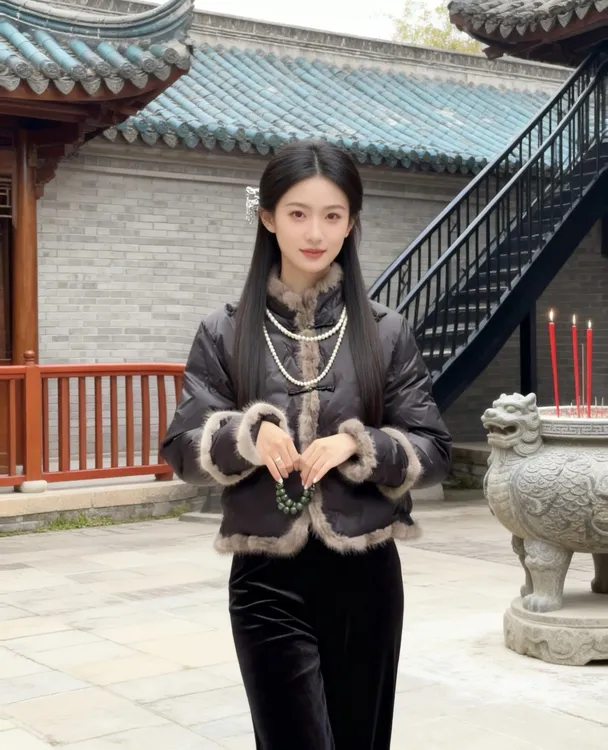 新中式毛毛拼接棉服女2025冬新保暖立领小个子高级感刺绣蝴蝶外套