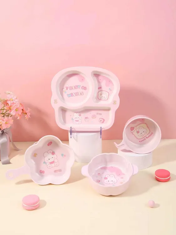 不动星萌儿童碗辅食餐具宝宝碗手把耐摔儿童小孩训练兔子系列套装