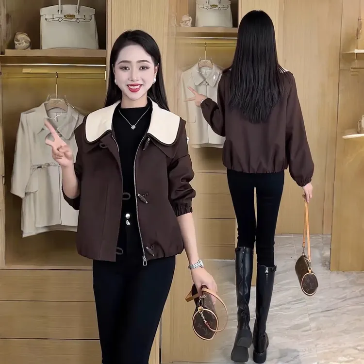 时尚短款外套女2025秋季新款洋气宽松显瘦休闲百搭翻领夹克上衣潮