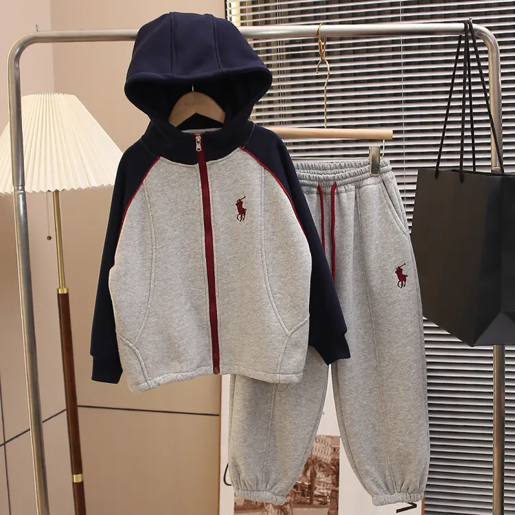 童装儿童加绒套装2025新款男女童秋冬装连帽开衫两件套宽松休闲潮