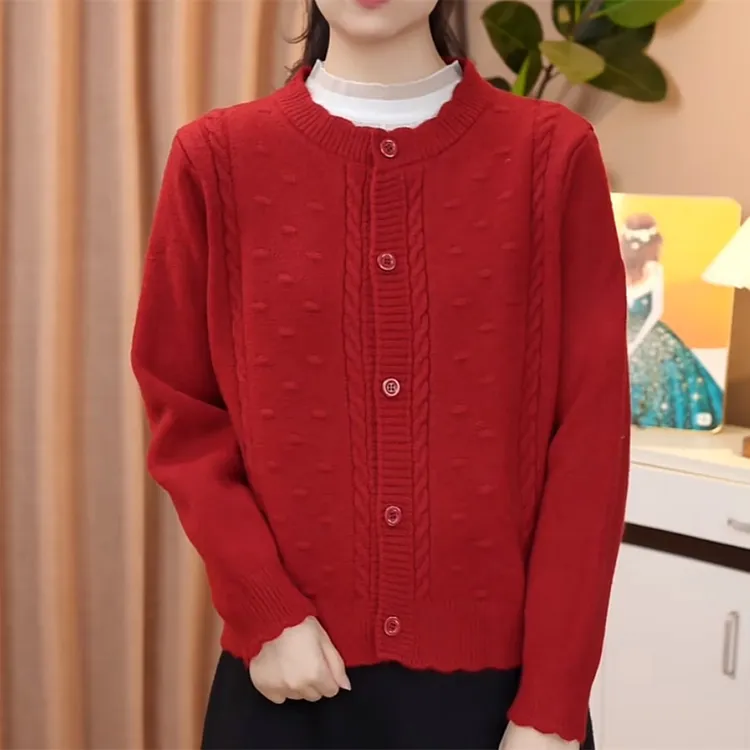 洋气纯色毛衣开衫女2025秋冬新款加厚宽松针织衫外套短款上衣