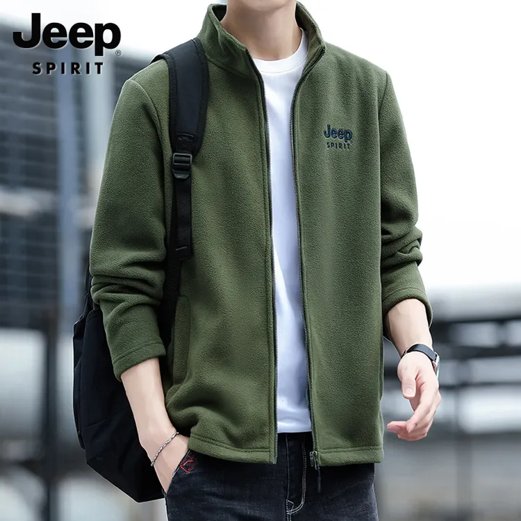 JEEPSPIRIT吉普摇粒绒外套男士秋冬款加绒卫衣加厚保暖立领抓绒衣